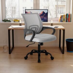 Ergonomic Office Desk Gaming Chair Mid Back With Lumbar Support Rocking Mode Height Adjustable With Fixed Armrest For Office