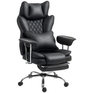 Leathaire Reclining Office Chair With Lumbar Support Pillow - Black
